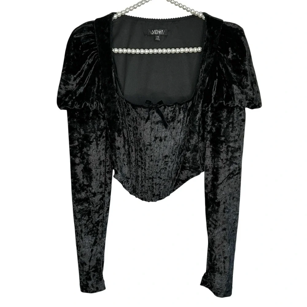 Dolls Kill Widow Transformed‎ Kiss Corset Top S Fairy Goth Velvet Emo L/SL  Crop